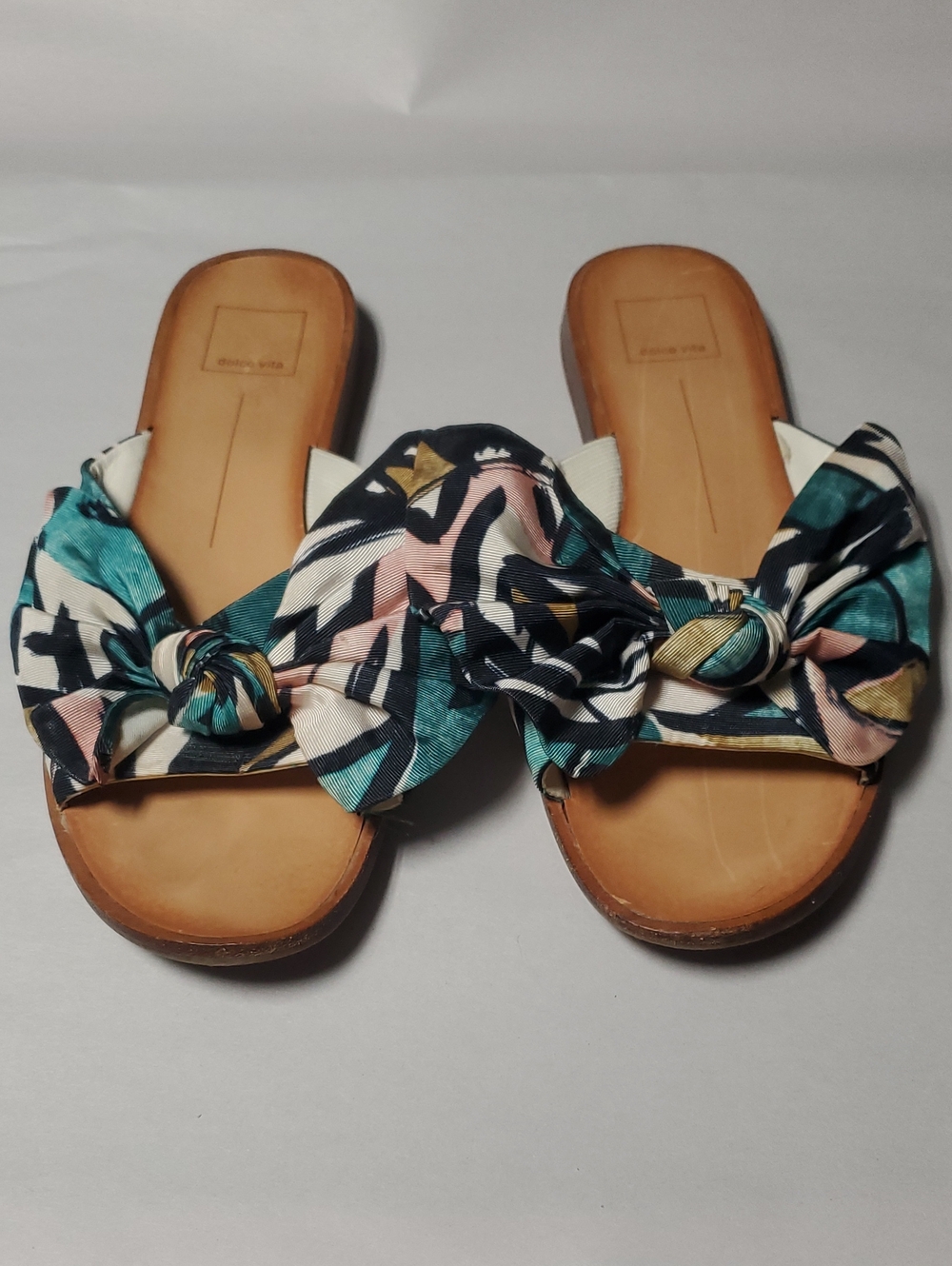 Dolce Vita Parin Teal & Pink Knot Bow Slide Sandals Size 9 Tropical Resortwear - Picture 2 of 14